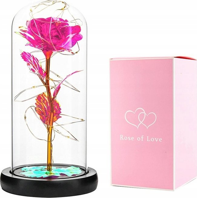 ToPrezent.pl Świecąca Różowa Róża w Szklanej Kopule LED