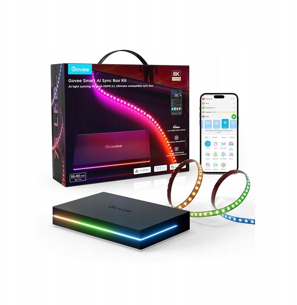 Govee AI Sync Box 2 | Hub Centralka oświetlenia LED | RGBICW, Wi-Fi + Bluetooth, HDMI 2.1