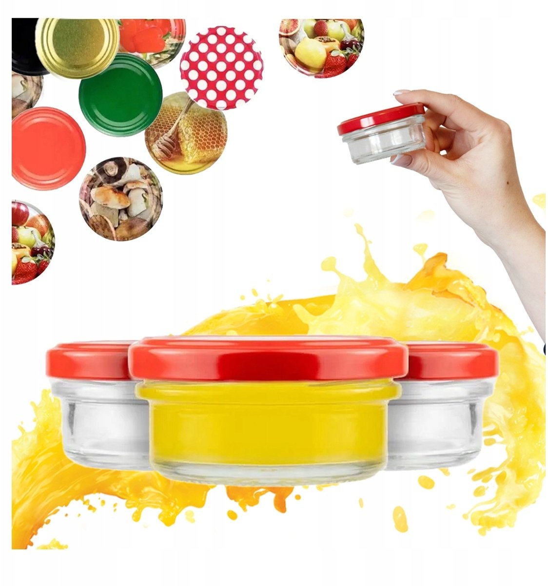 5x SŁOIK SŁOICZEK 65ML + WIECZKO NA MIÓD DŻEM KREM PREZENT WESELE PRZETWORY