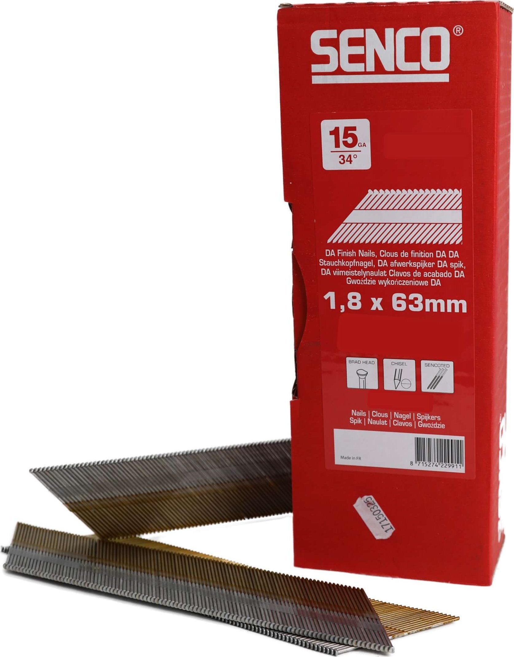 SENCO Shot finish nails 1.8x63, AISI304, 34deg, DA25EGB, SENCO, 4000 pcs. (for field work)