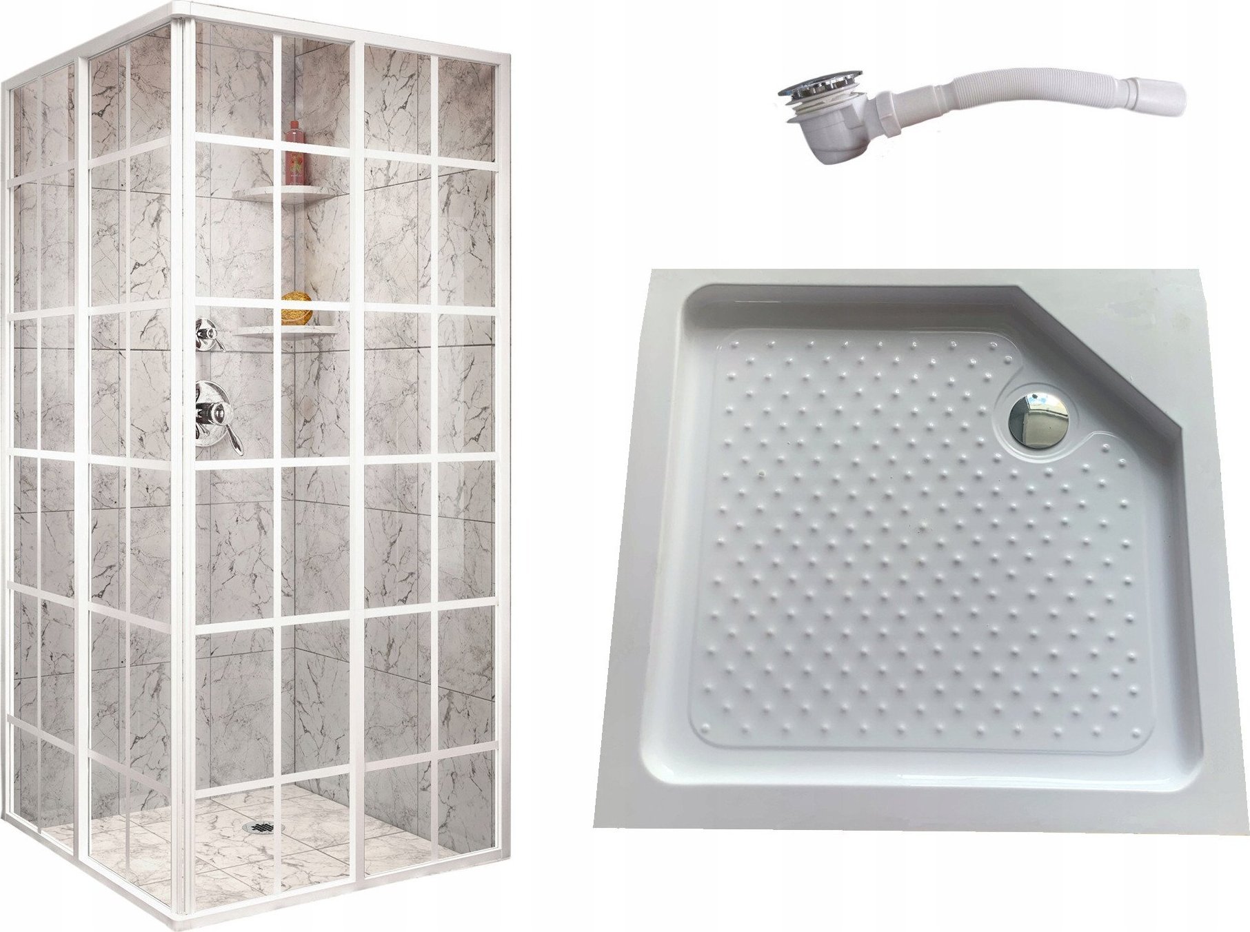 Toule Kabina prysznicowa 90x90 biała LOFT 2x szprosy CE