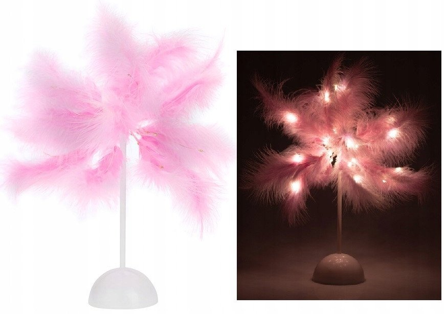 Lampka Nocna LED Dekoracyjna Ozdobna Na Biurko Piórka Na Baterie 40cm
