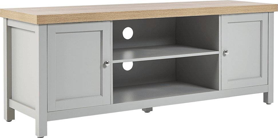 Beliani Szafka RTV szara z jasnym drewnem HAMP