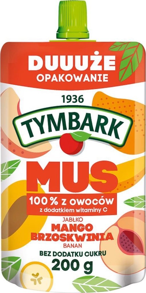 Tymbark Tymbark Mus 100 % z owoców jabłko mango brzoskwinia banan 200 g