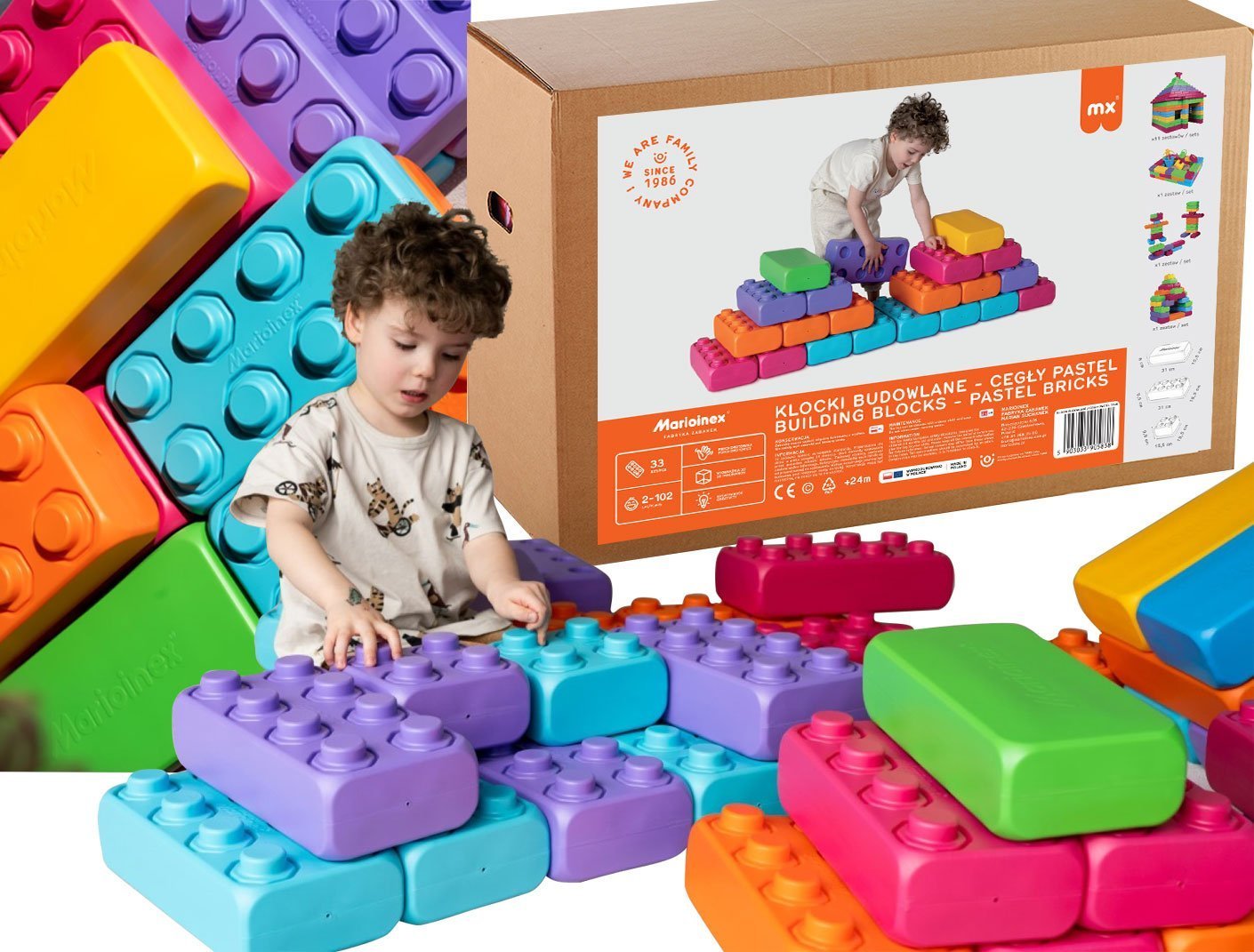Marioinex Marioinex Polskie Klocki BUDOWLANE CEGŁY 33 elementów, PASTEL