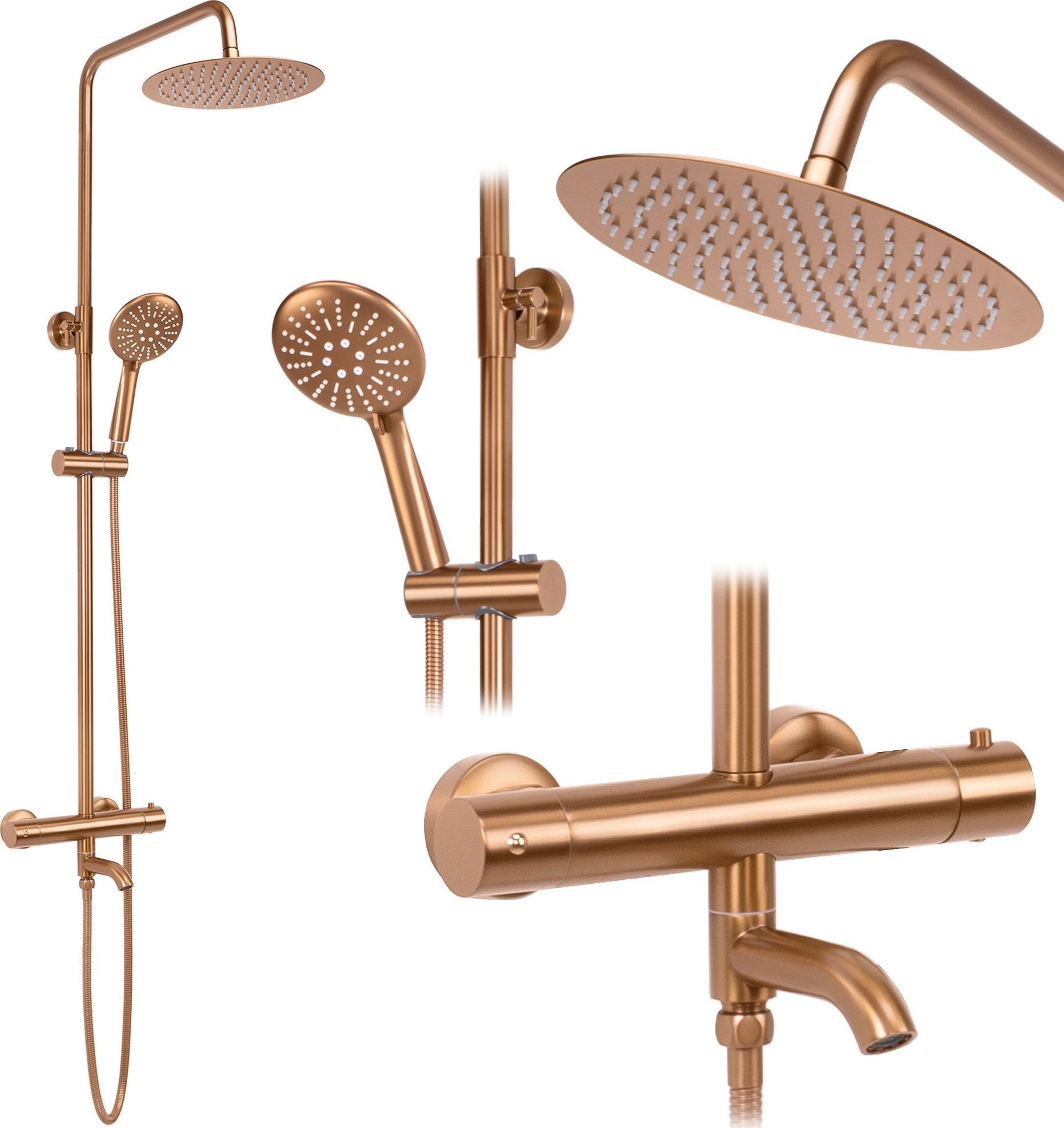 Zestaw prysznicowy Rea Zestaw Prysznicowy Natryskowy z termostatem Rea Lungo Miedź Szczotkowany