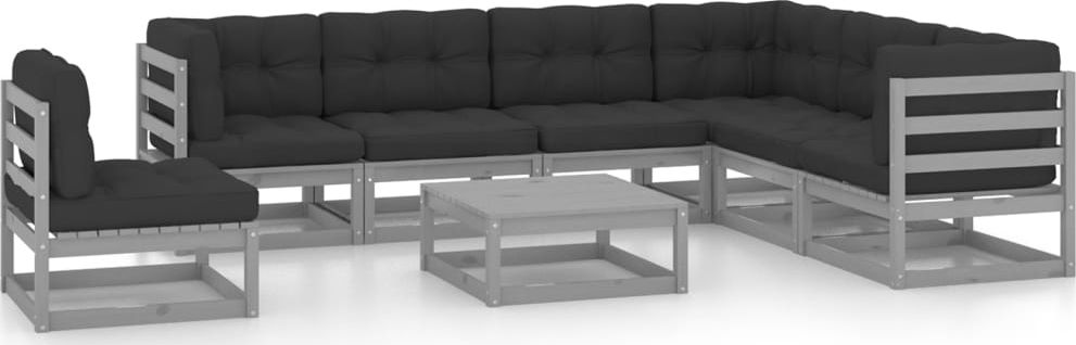 vidaXL 8-cz. zestaw wypoczynkowy do ogrodu, z poduszkami, szary, sosna