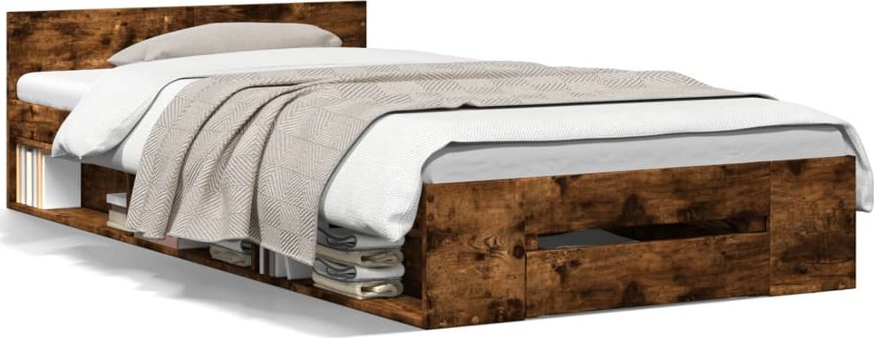 vidaXL vidaXL Rama łóżka z szufladą, przydymiony dąb, 100x200 cm