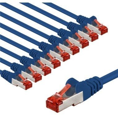 CAT 6 kabel krosowy, S/FTP (PiMF), 1 m, niebieski, zestaw 10 - Długość kabla 1 m