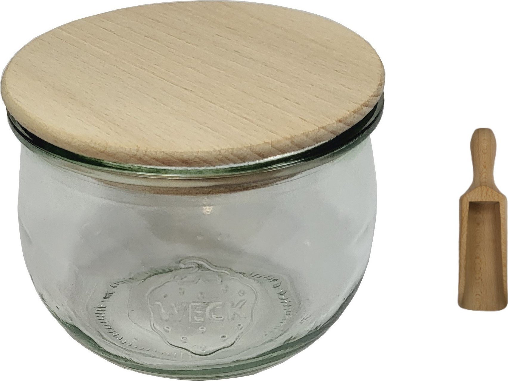 Wamar-Sosenka Zestaw Słoików WECK Pojemność 370 ml średnica 80mm 12 sztuk + Drewniane wieka, miarka