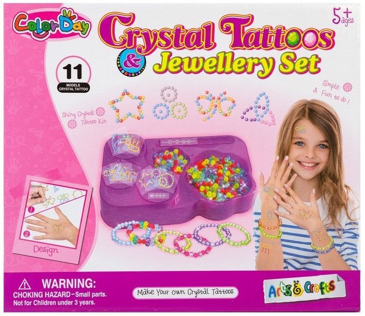 Zestaw ozdób do wykonania bransoletek oraz kryształkowe tatuaże