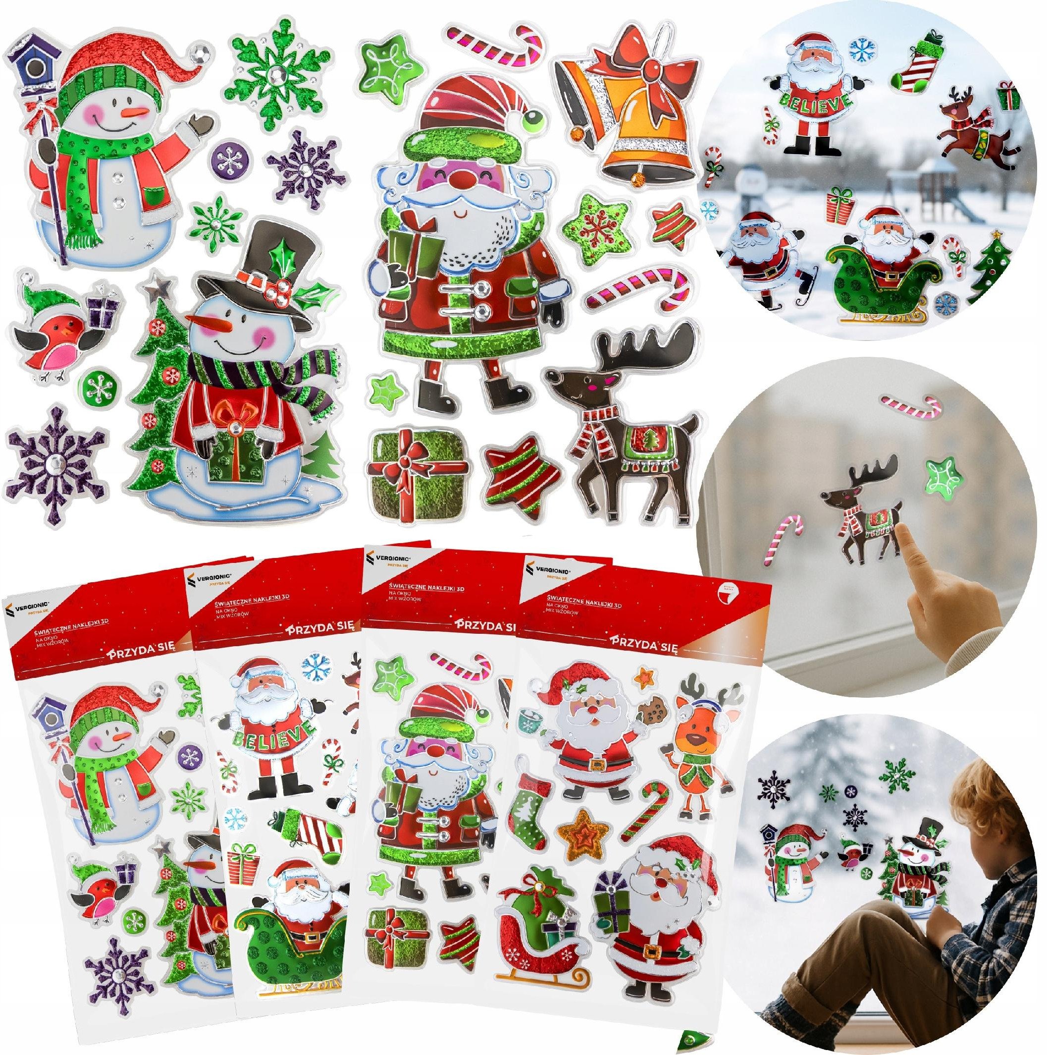 Naklejki świąteczne 3D na okno mix Boże Narodzenie ozdoba VERGIONIC