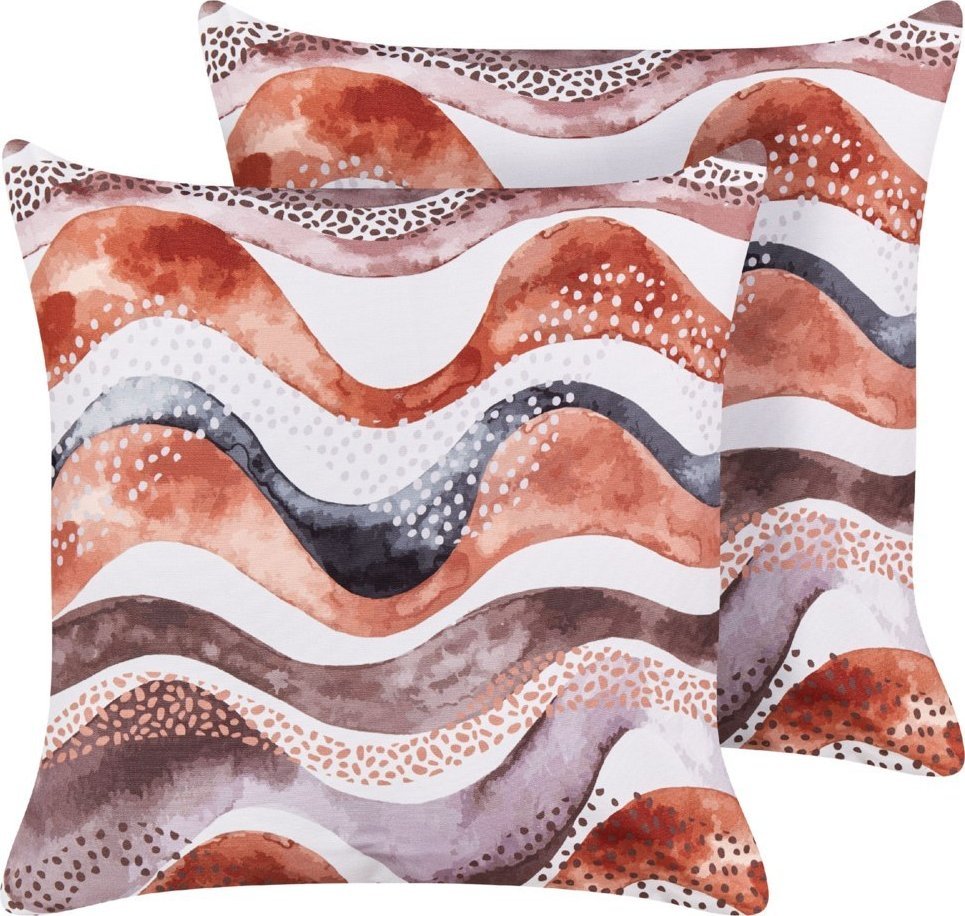 Beliani 2 poduszki ogrodowe abstrakcyjny motyw 45 x 45 cm brązowy SEBORGA