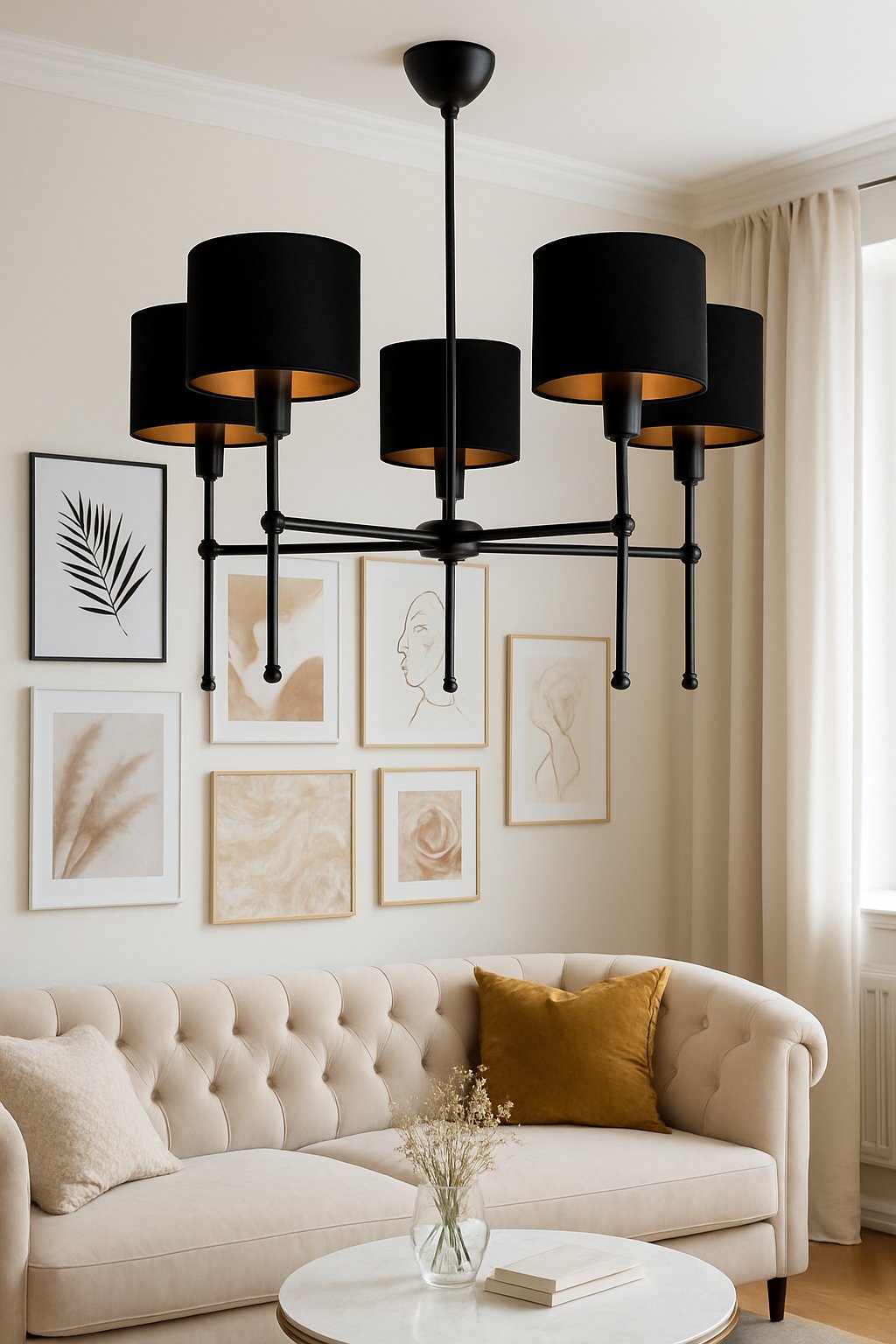 Lampa sufitowa czarna nowoczesna z czarno-złotymi abażurami MODENA