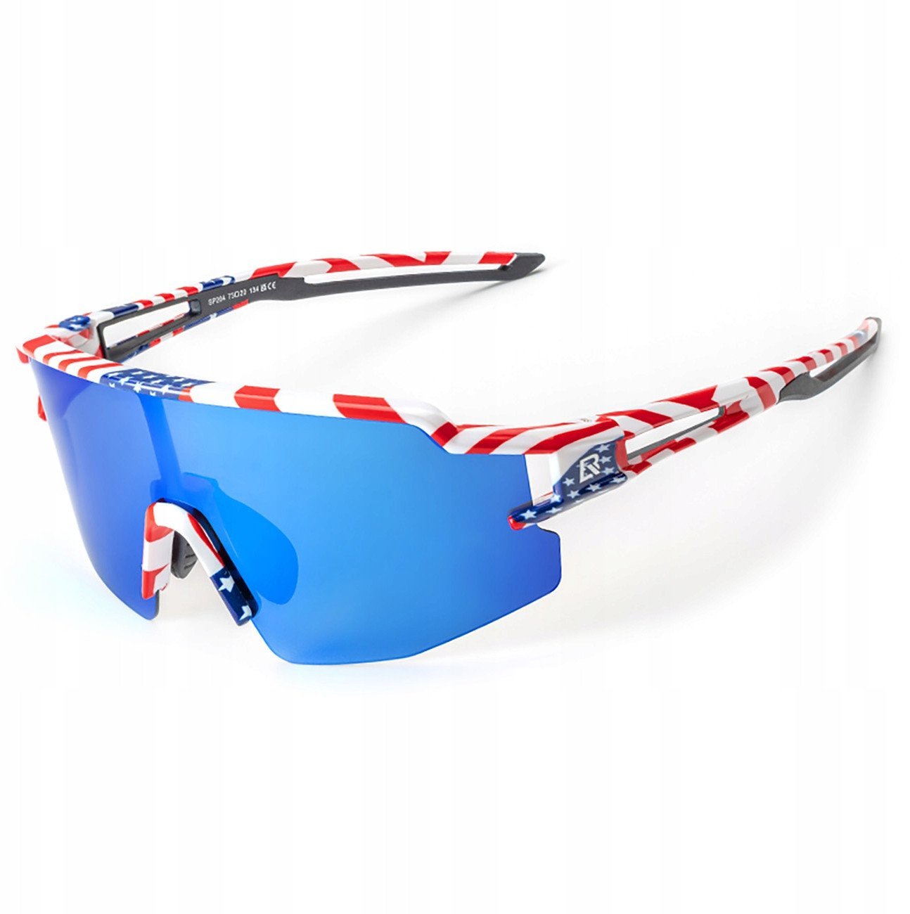 Okulary rowerowe Rockbros polaryzacyjne z ochroną UV i wkładką korekcyjną niebieskie szkła - wzór USA - białe