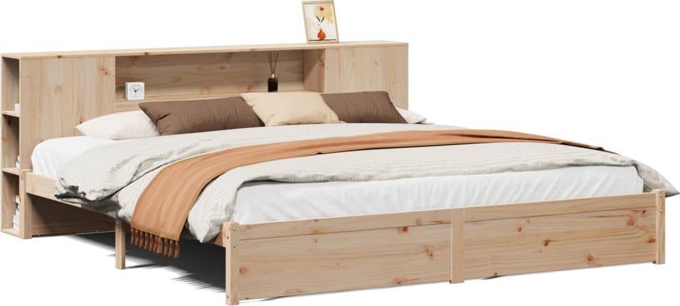 Łóżko z regałem, bez materaca, 200x200 cm, sosnowe