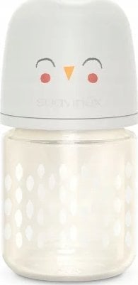 307827-BUTELKA SZKLANA 120ML/SMOCZEK FIZJOLOGICZNY SX PRO WOLNY PRZEPŁYWA/SOWA BEŻOWA/BONHOMIA