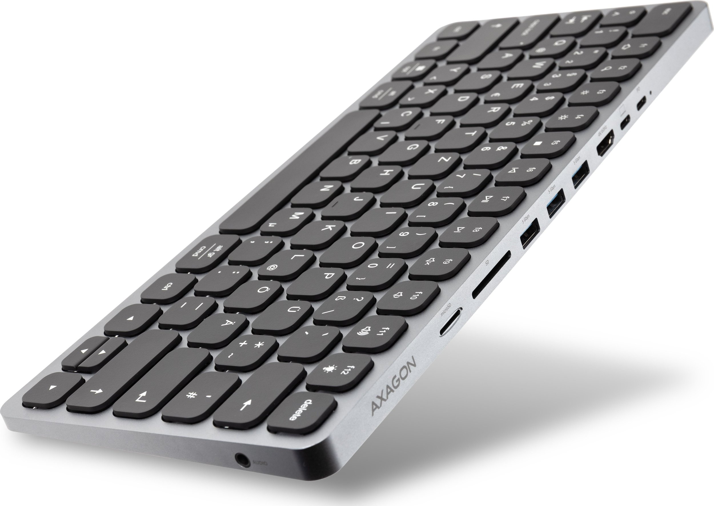 Klawiatura Axagon AXAGON HMC-KB USB-C Tastatur, microSD/SD, 3x USB-A 3.0, HDMI 4K/60Hz, PD 100W, Audio - DE Layout