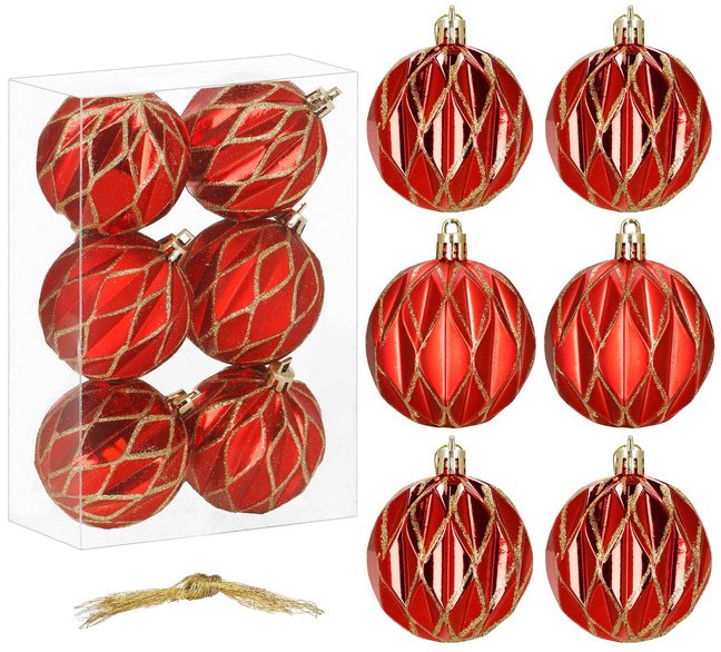 Springos Bombki choinkowe 7 cm 6 szt. zestaw ozdoby świąteczne zdobione złoto-czerwone UNIWERSALNY