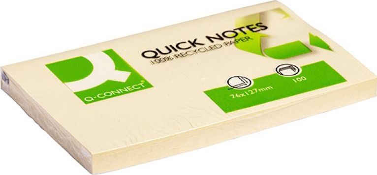 Q-Connect Bloczek Samoprzylepny Q-Connect 100% Recycled, 127X76Mm, 100 Kart., Żółty