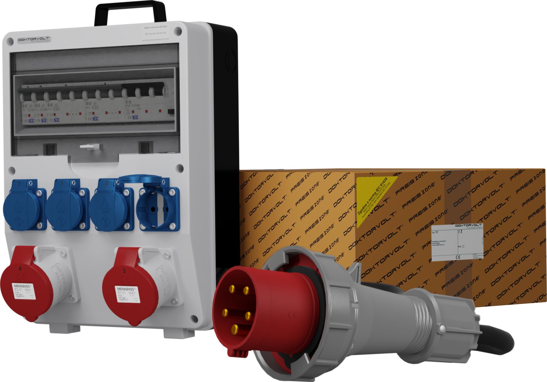 Doktorvolt Rozdzielnica budowlana z kablem TD-S/FI SKH 2x32A 4x230V Schuko Doktorvolt 0021