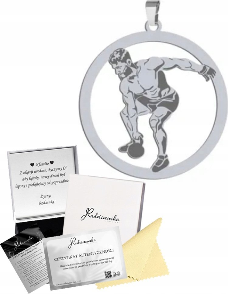 Radziszewska Jewellery Zawieszka Srebrna Kettlebell CrossFit Męski Prezent 925 Biżuteria GRAWER