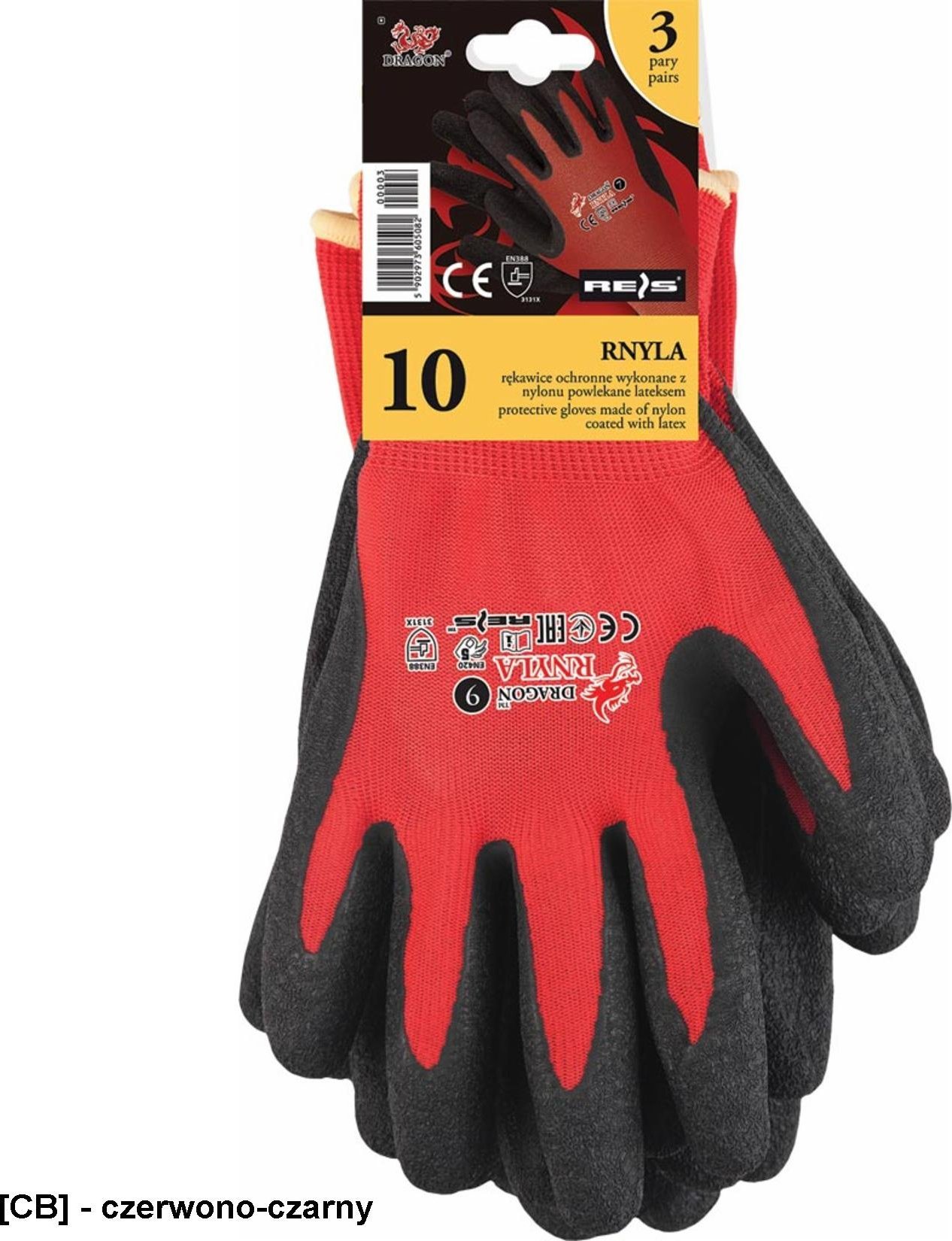 R.E.I.S. RNYLA-S - Rękawice ochronne wykonane z nylonu z dodatkowym powleczeniem z latexu 10
