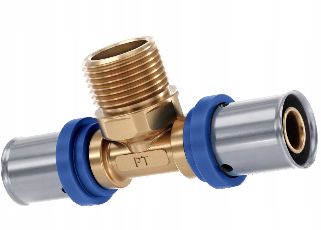 PEX Trójnik 20 x 1/2 x 20 gwint zewnętrzny GZ zaciskowy Radopress Pipelife