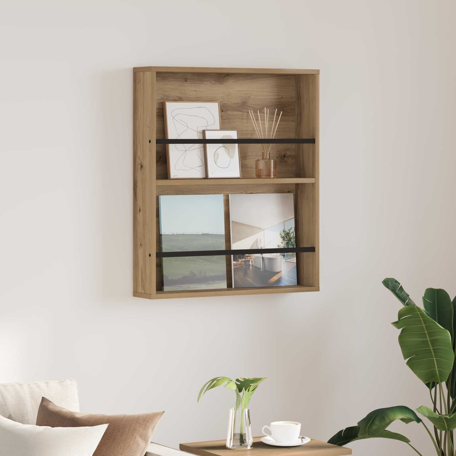 vidaXL Regał na gazety z półką z drewna rzemieślniczego 60 x 12 x 70 cm