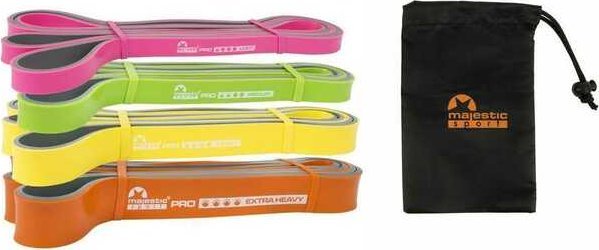 Zestaw gum do ćwiczeń Majestic Sport PRO BiColor BAND /4 sztuki/ + woreczek