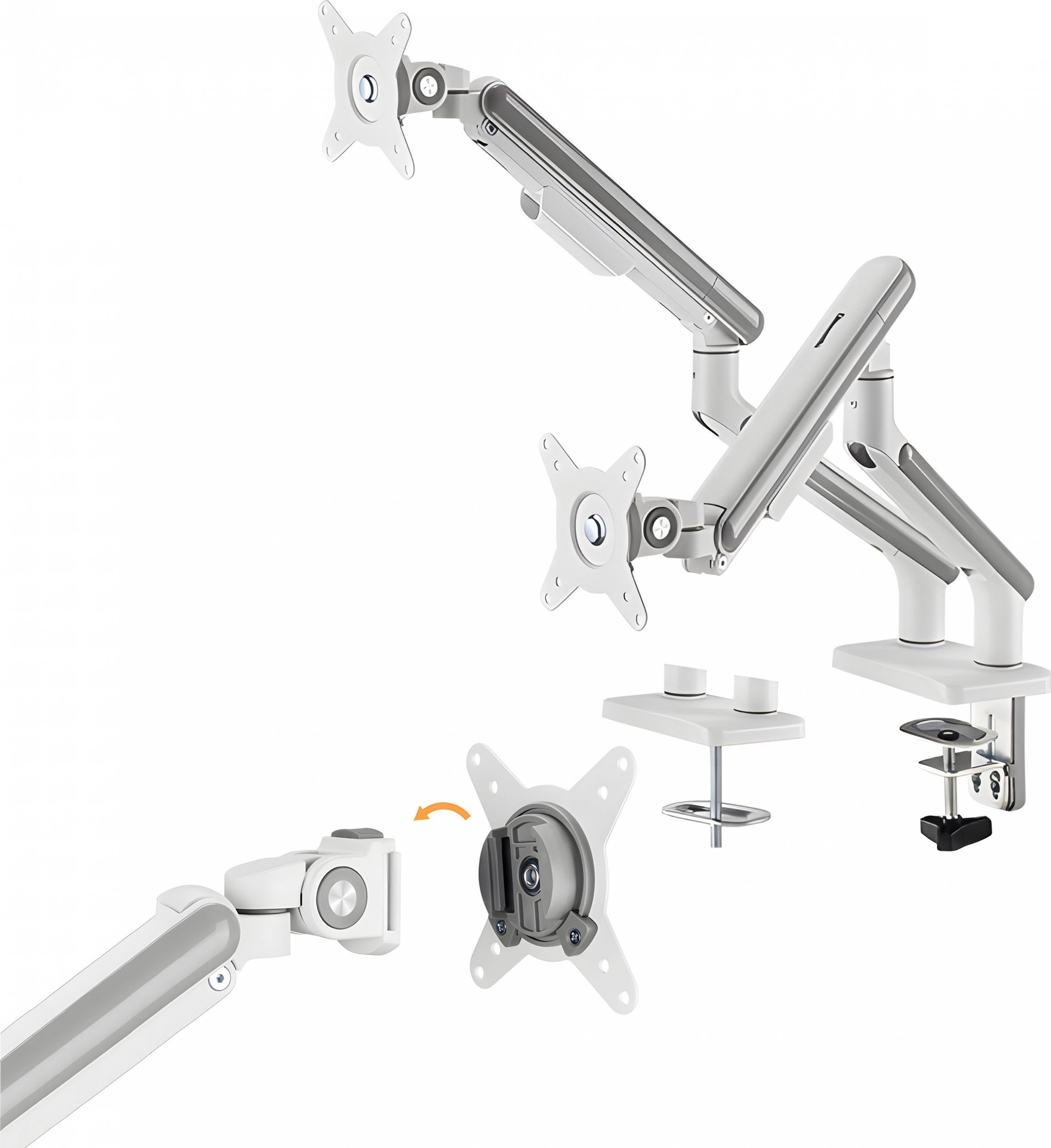 HDWR Podwójny uchwyt sprężynowy na monitor, srebrno-biały, HDWR SolidHand-FS02