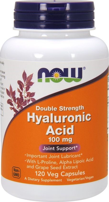 NOW Foods - Kwas Hialuronowy, 100mg, o Podwójnej Sile Działania, 120 vkaps