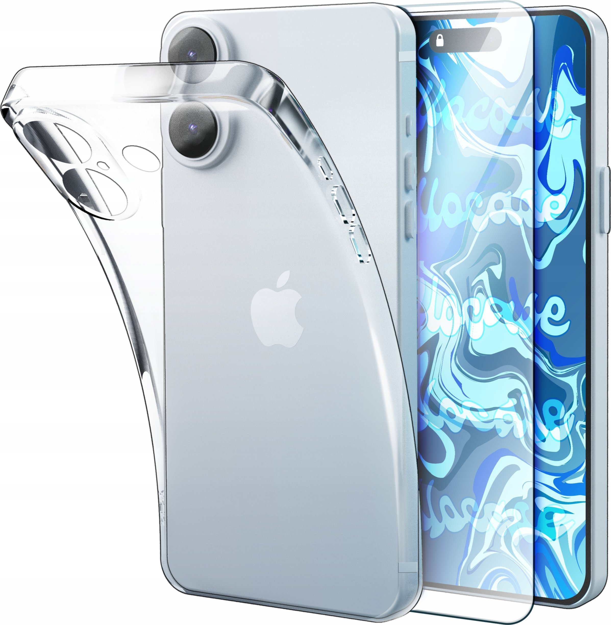 Hello Case Etui do Apple iPhone 16 Gumowe Silikon Przezroczyste SZKŁO HARTOWANE 2.5D