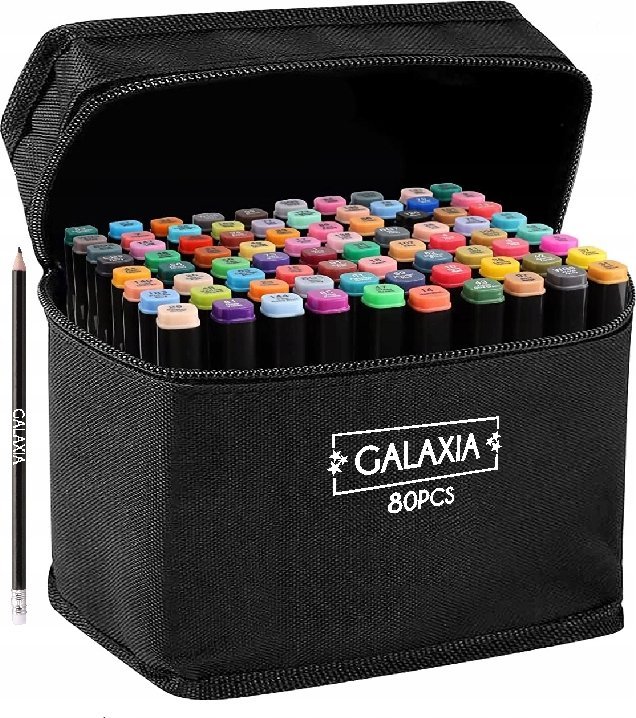GALAXIA MARKERY ALKOHOLOWE 80 SZT Flamastry Mazaki Pisaki Dwustronne Pro + TORBA