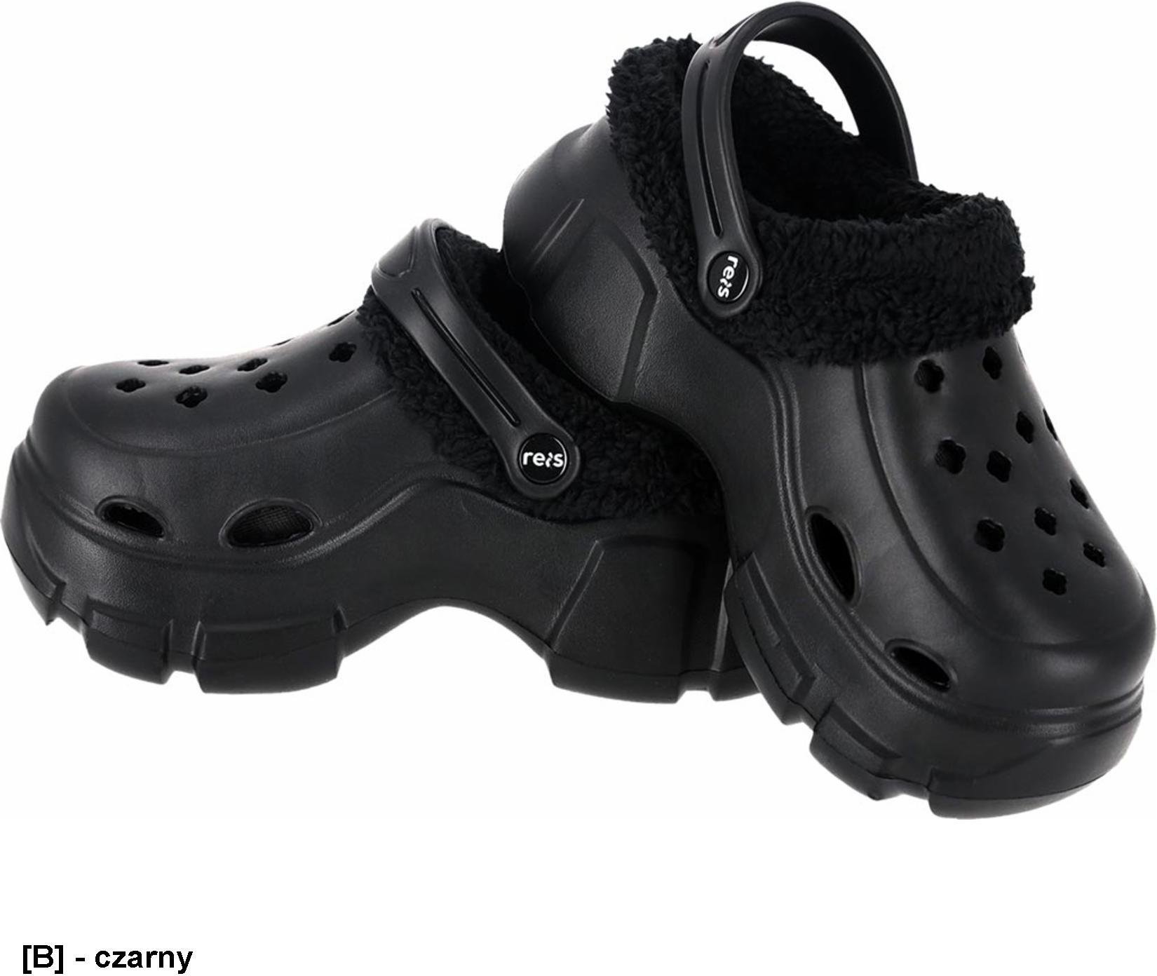 Reis BCCOZY Klapki materiał EVA ocieplany futerkiem, wyprofilowana podeszwa zabezpiecza stopę przed ześlizgnięciem, otwory zapewniają - czarny 36
