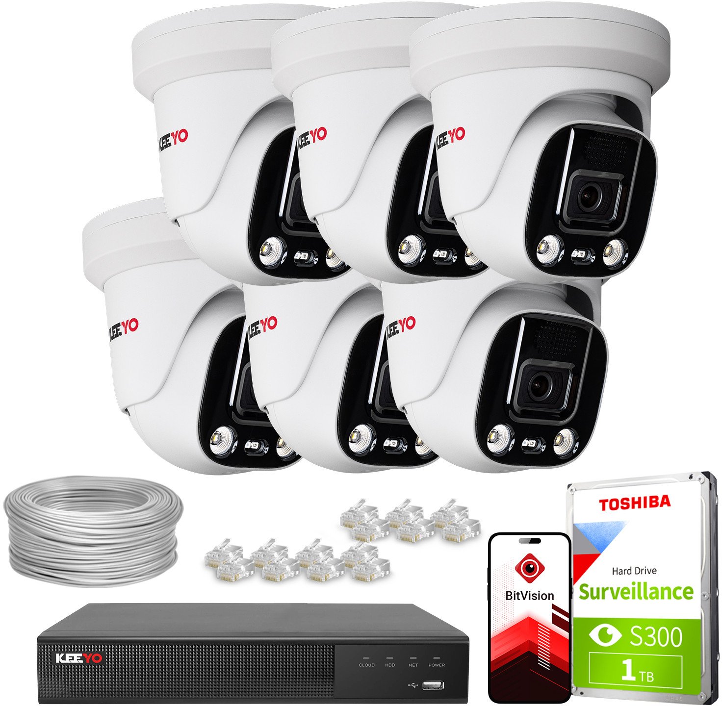 Zestaw do monitoringu IP KEEYO 6x LV-V-IP5M25DF-ADC 5Mpx, aktywne odstraszanie, podwójne oświetlenie