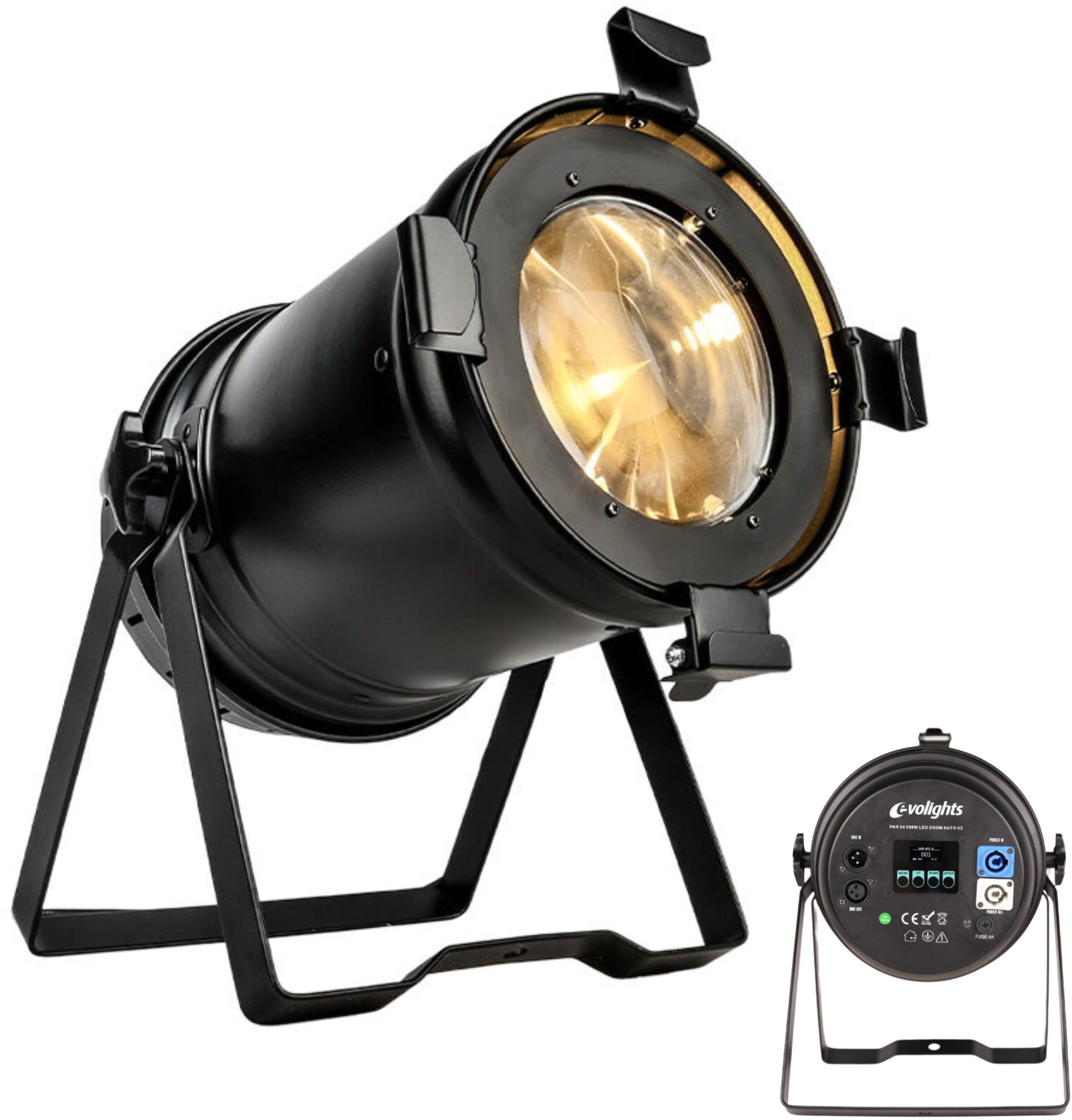 EVOLIGHTS PAR 64 200W LED ZOOM AUTO V2 reflektor sceniczny oświetlenie teatralne ciepła biel