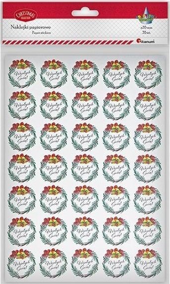 Naklejki papier wianek z dzwonkami Wesołych Świąt