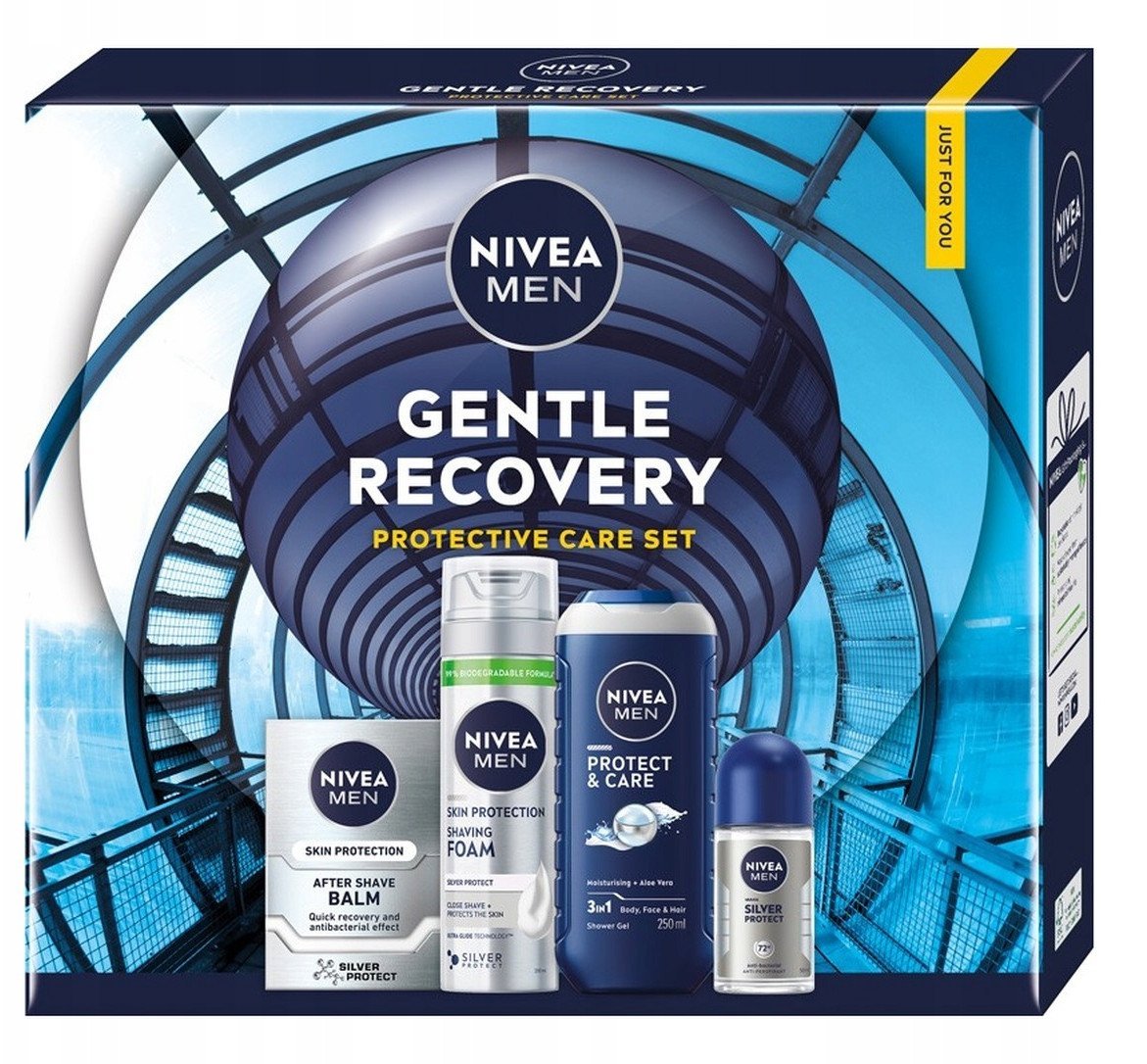 NIVEA_SET Men Gentle Recovery Protective Care Set Silver Protect pianka do golenia 200ml + Silver Protect balsam po goleniu 100ml + Protect & Care