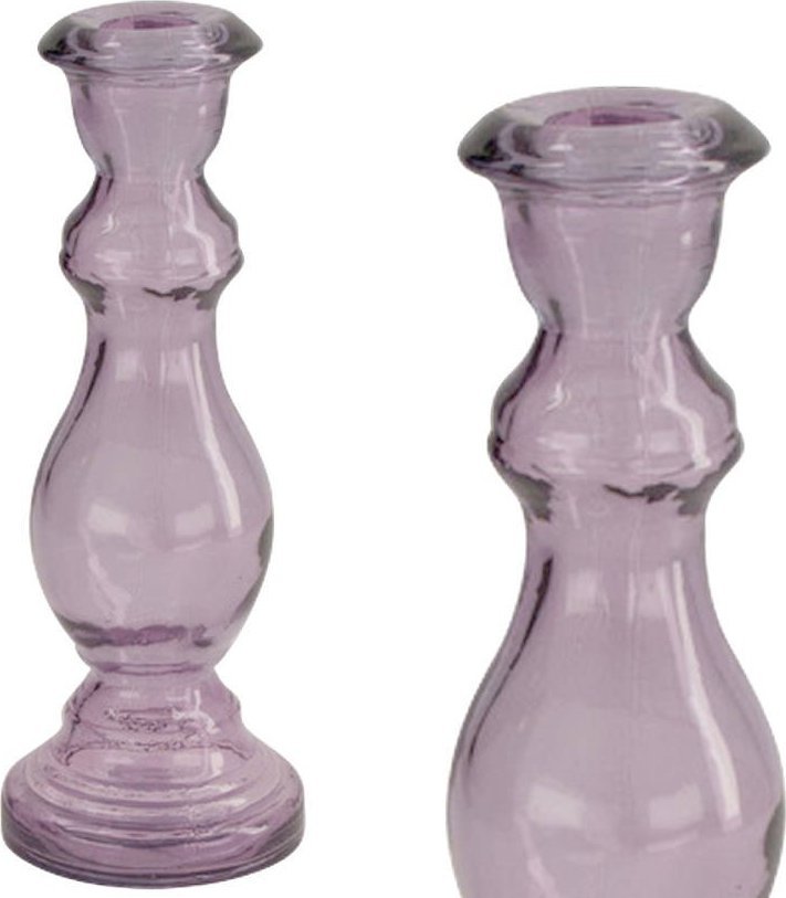 Tajemniczy ogród Świecznik ze szkła z recyklingu 30 cm lila