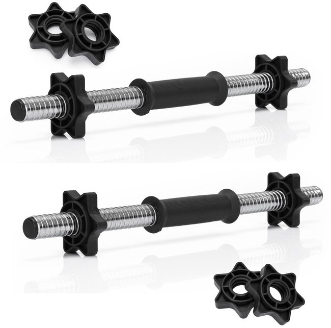 Gryf krótki 45 cm do hantli z zaciskami zestaw 2 szt. gwintowane 25 mm stal chromowana UNIWERSALNY