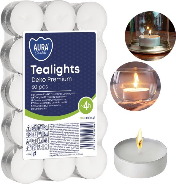 AURA Podgrzewacze Tealights Deko Premium 4h 30 szt. pf10-30s
