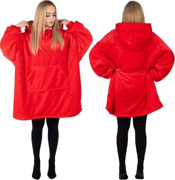 Springos Kocobluza damska męska oversize koc bluza 2w1 z kapturem XXL ciepła czerwone UNIWERSALNY