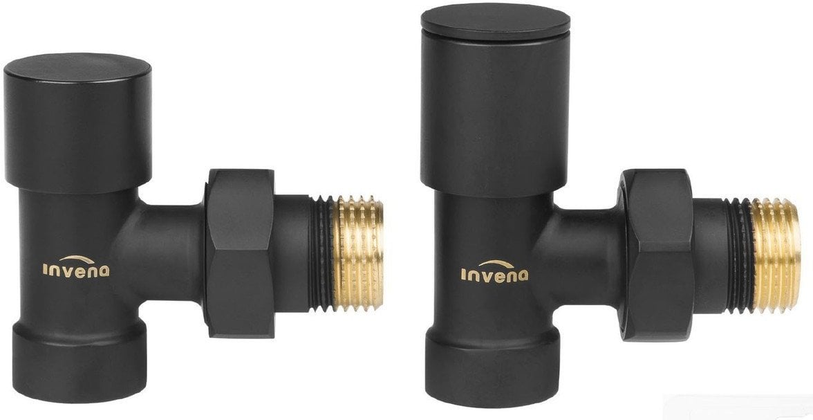 Radiator connection set INVENA CZ-33-K15-S, supply+shutoff valve, angled, black