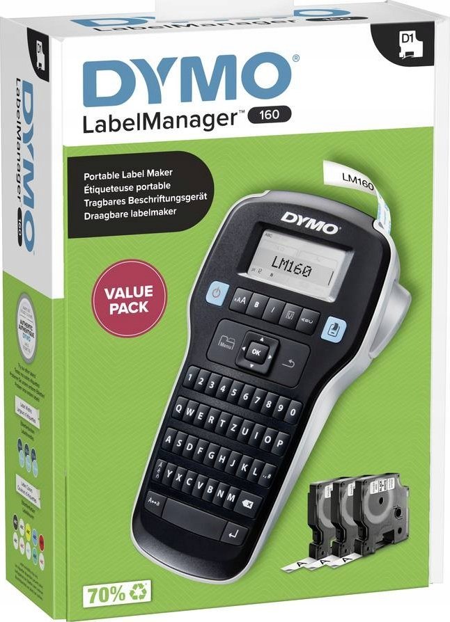 Drukarka etykiet Dymo DYMO LabelManager 160 Starter Set m. 3 D1-Bänder 12mm Qwertz