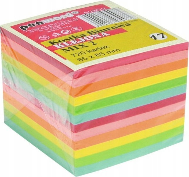 Polsirhurt Kostka biurowa klejona 720 kartek 85x85x70mm kolorowa KBK-17