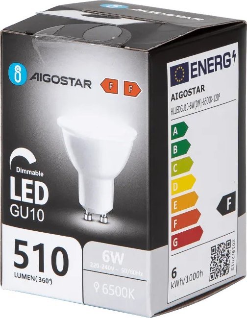 Aigostar Żarówka LED GU10 6W 6500K z możliwością ściemniania Żarówka LED GU10 6W 6500K z możliwością ściemniania