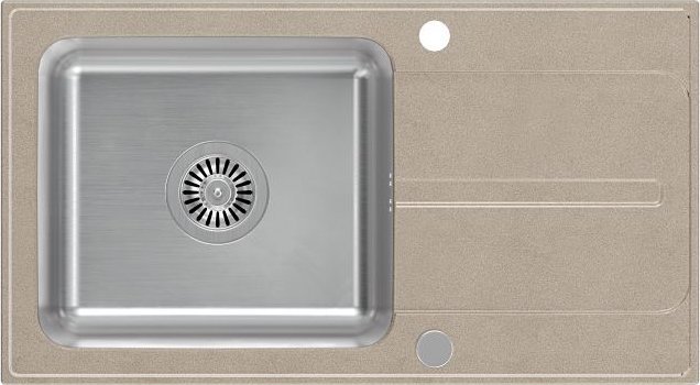 Zlewozmywak Steiner RALPH 111 Fusion GraniteQ river sand (beżowy) z komorą stalową (780x430x190) z syfonem manualnym i zaślepką