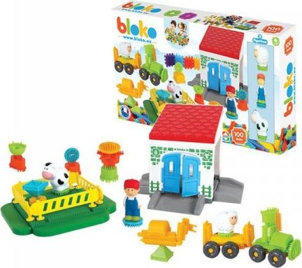 Mochtoys MOCHTOYS Klocki Jeżyki Pin Bricks FARMA w Kartonie 100 el. + 3 Figurki