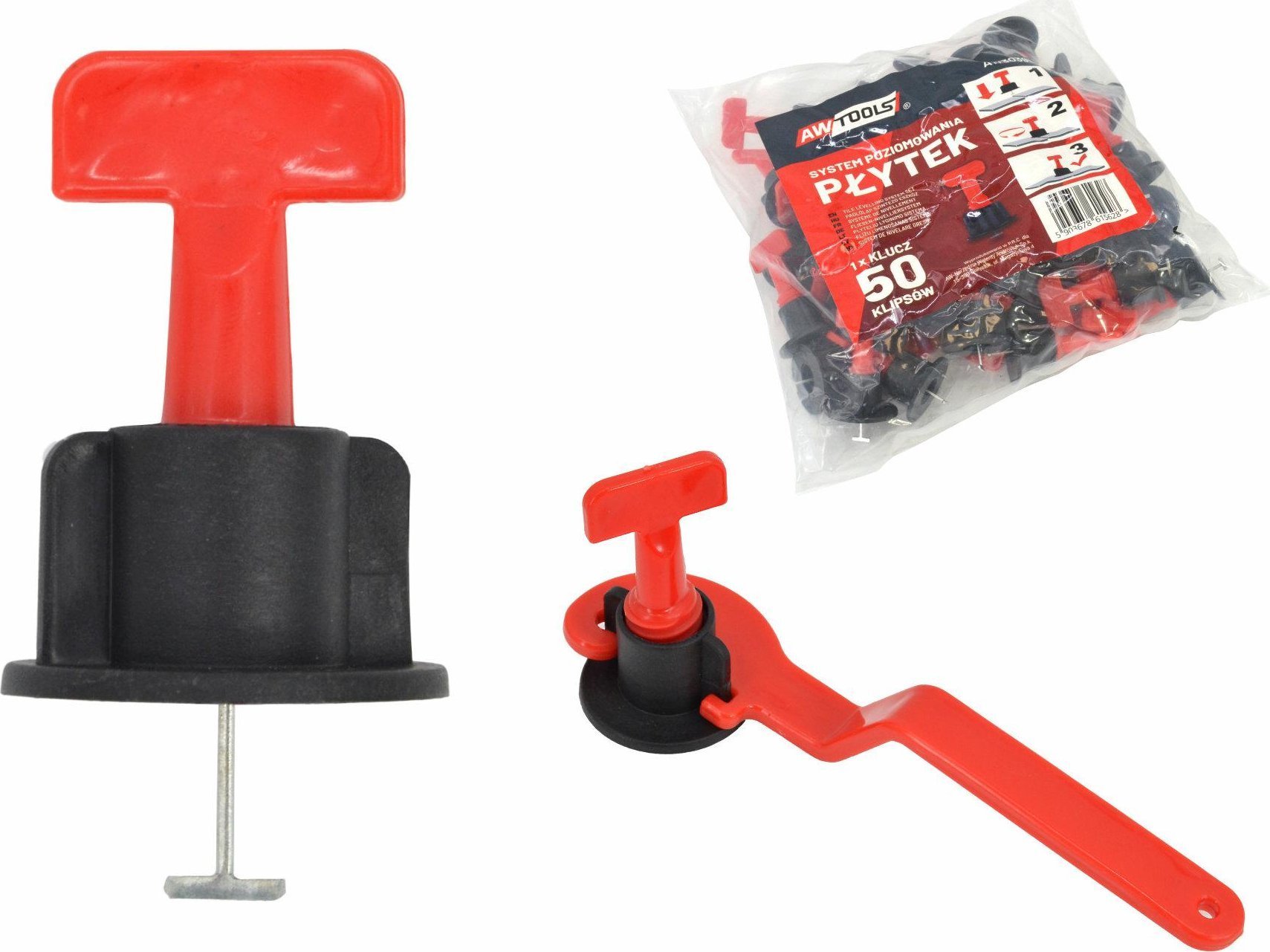 AWTools AWTOOLS SYSTEM POZIOMOWANIA PŁYTEK 50szt. + KLUCZ